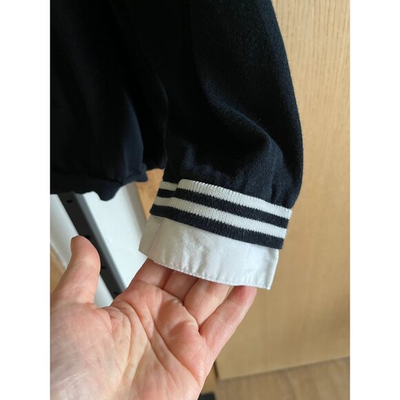 EUC Vintage Navy & White Cardigan With Striped Trim & Collared Shirt Layer - Picture 2 of 7